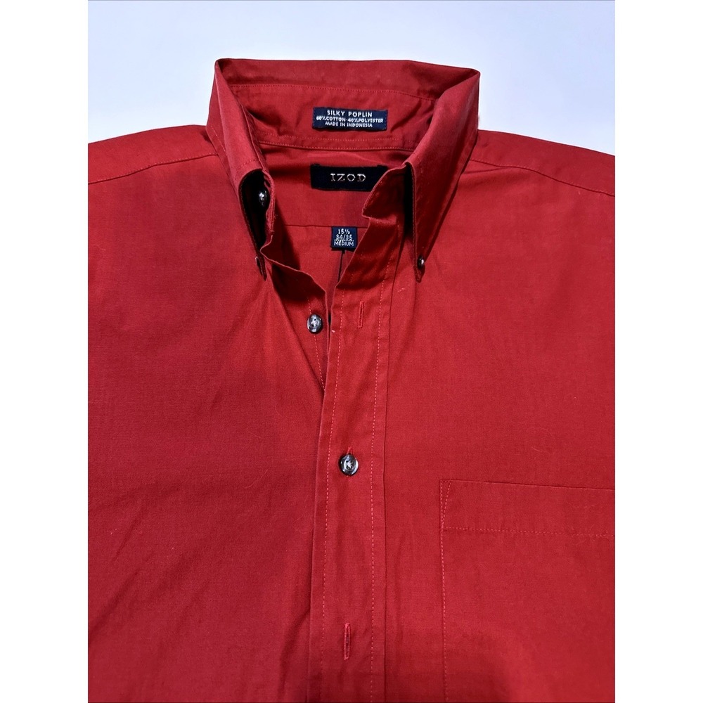 IZOD Mens Button Down Shirt Long Sleeve Silky Poplin Red Dress Shirt